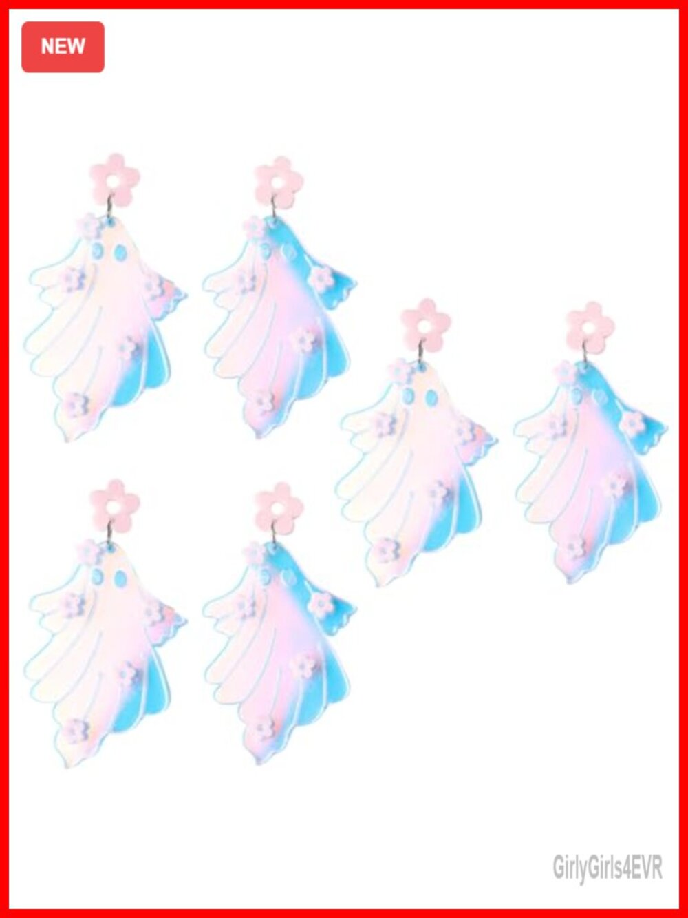 Acrylic Ghost Suspender Skull Dangle Earrings 3 Pairs Set